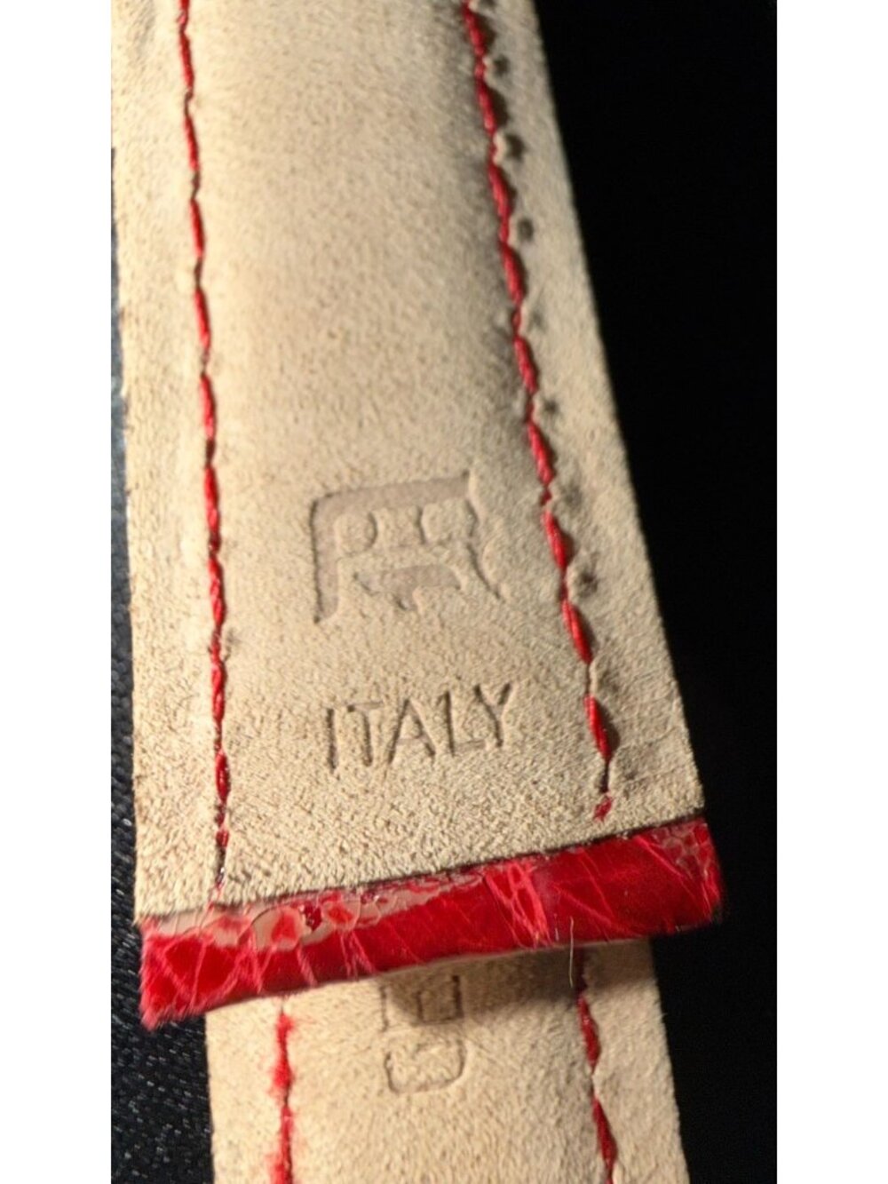 Vintage Genuine Leather Red Watch Strap 11/16" Gold Buckle Italy Signed - Picture 2 of 7